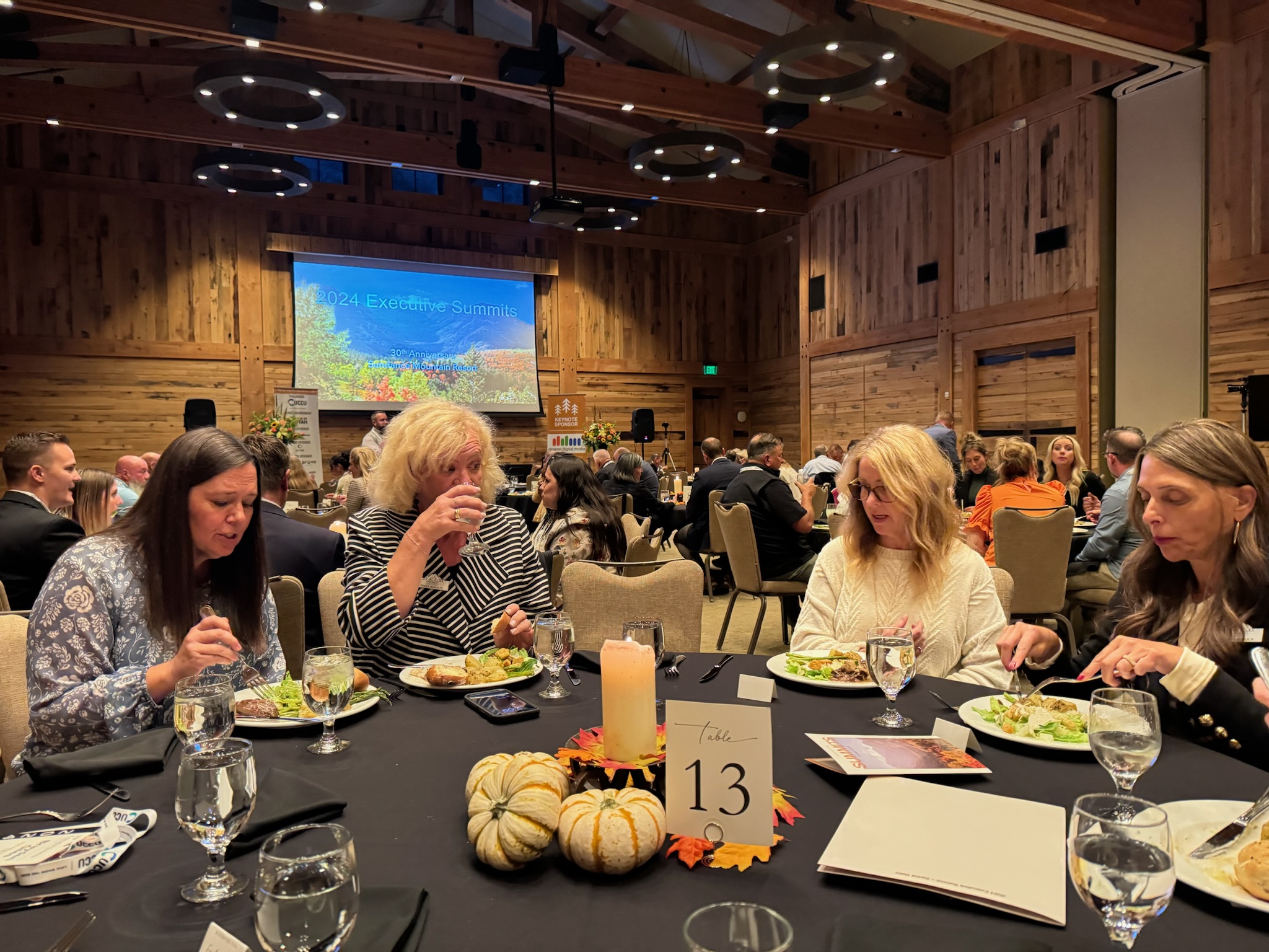 Attendees dining at the 2024 Executive Summit hosted by the Utah Valley Chamber of Commerce.